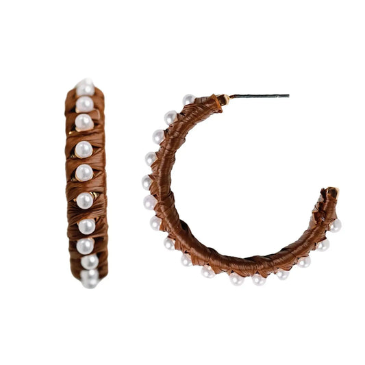 Brown Studded Pearl Hoop