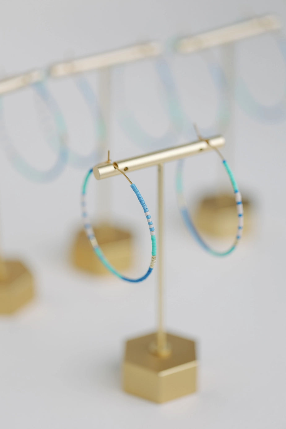 Skinny Blue Beaded Hoops