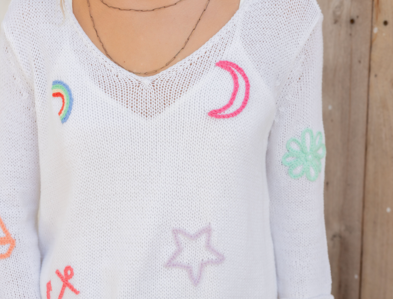 Charms 3/4 Sleeve V-Neck Cotton Sweater