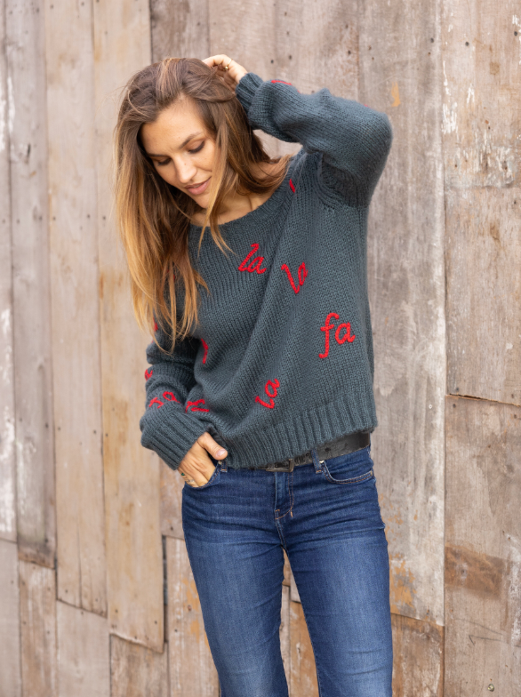 Fa La La Emroidered Crewneck Sweater