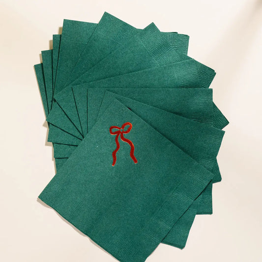 Cocktail Napkins - Red & Green Bow
