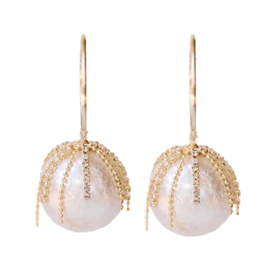 Diamond Fringe Pearl Hoop Earring