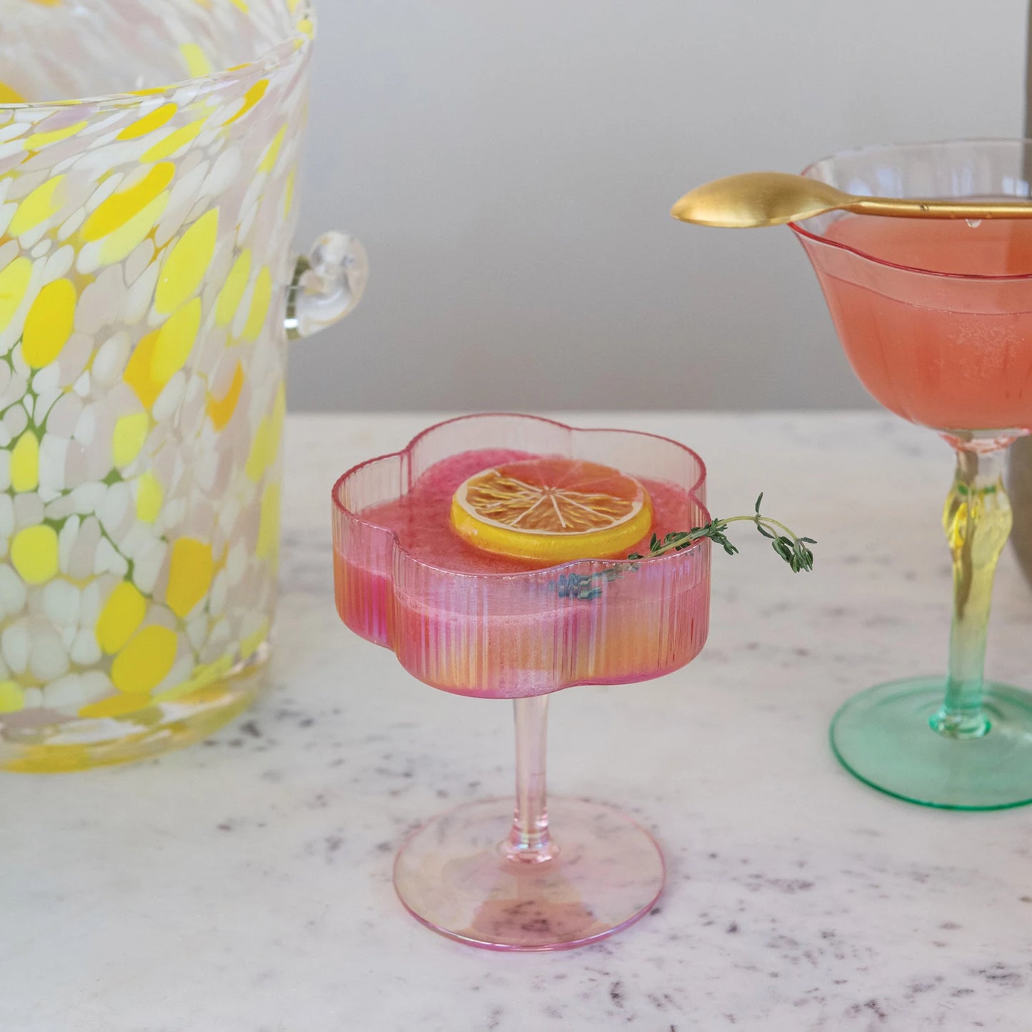 Pink Flower Shaped Coupe Glass