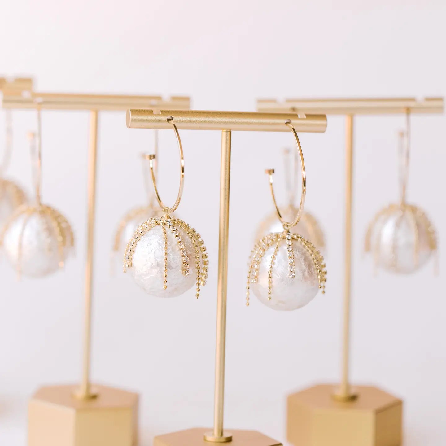 Diamond Fringe Pearl Hoop Earring