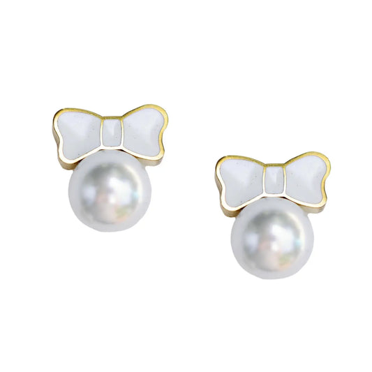 White Tuxedo Mini Pearl Stud