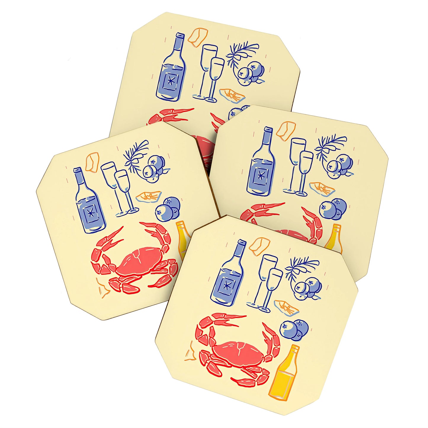 Coaster Set - Crab & Wine