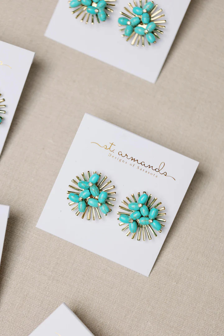Turquoise Sunburst Stud Earrings