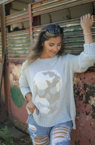 CAMO SKULL CHUNKY CREW SWEATER