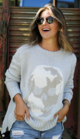 CAMO SKULL CHUNKY CREW SWEATER