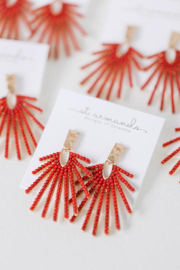 Red Sunburst Drop Earrings