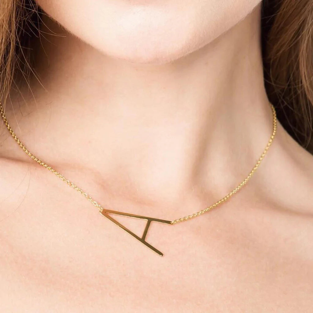 Gold Medium Sideways Initial Necklace