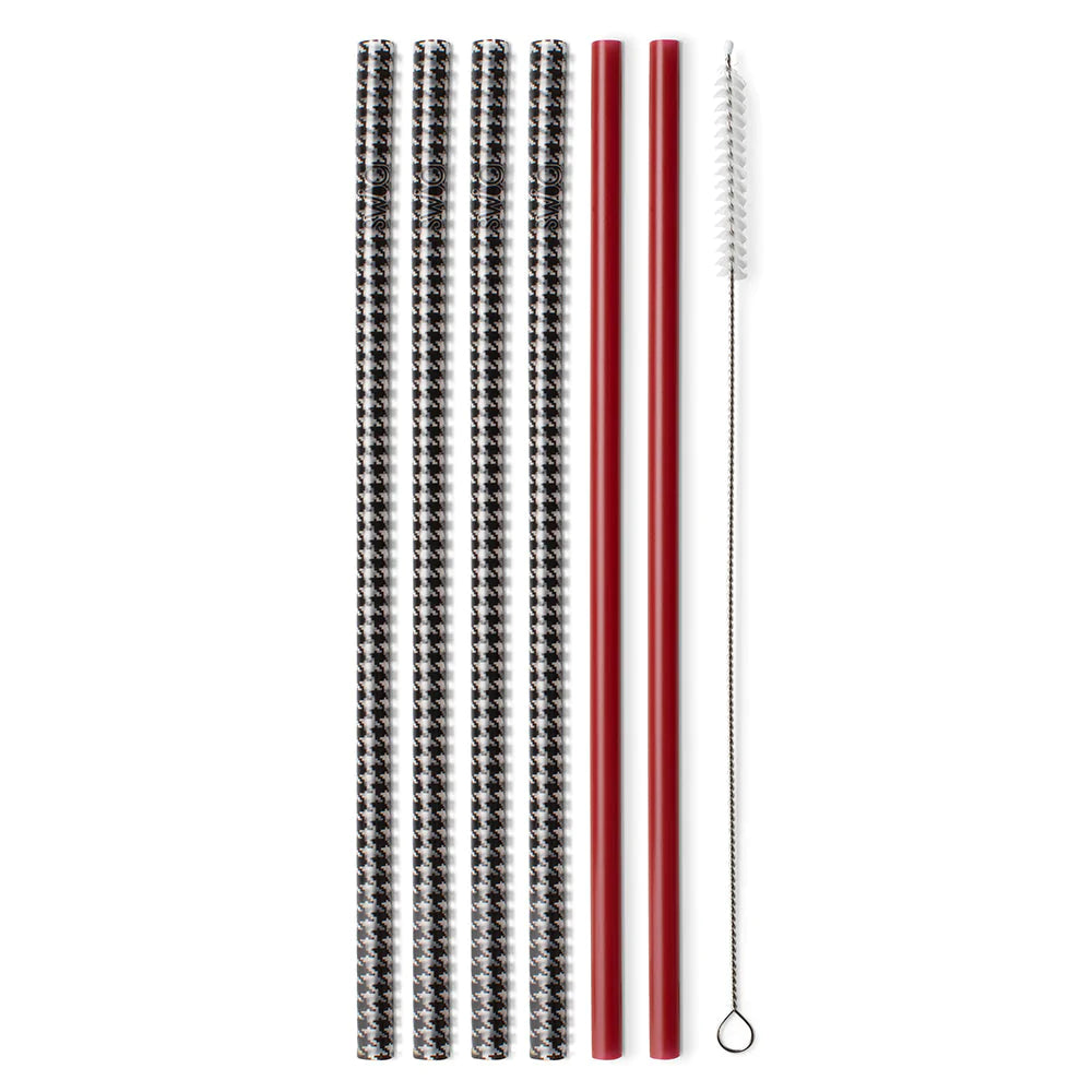Straw Set - Houndstooth/Crimson