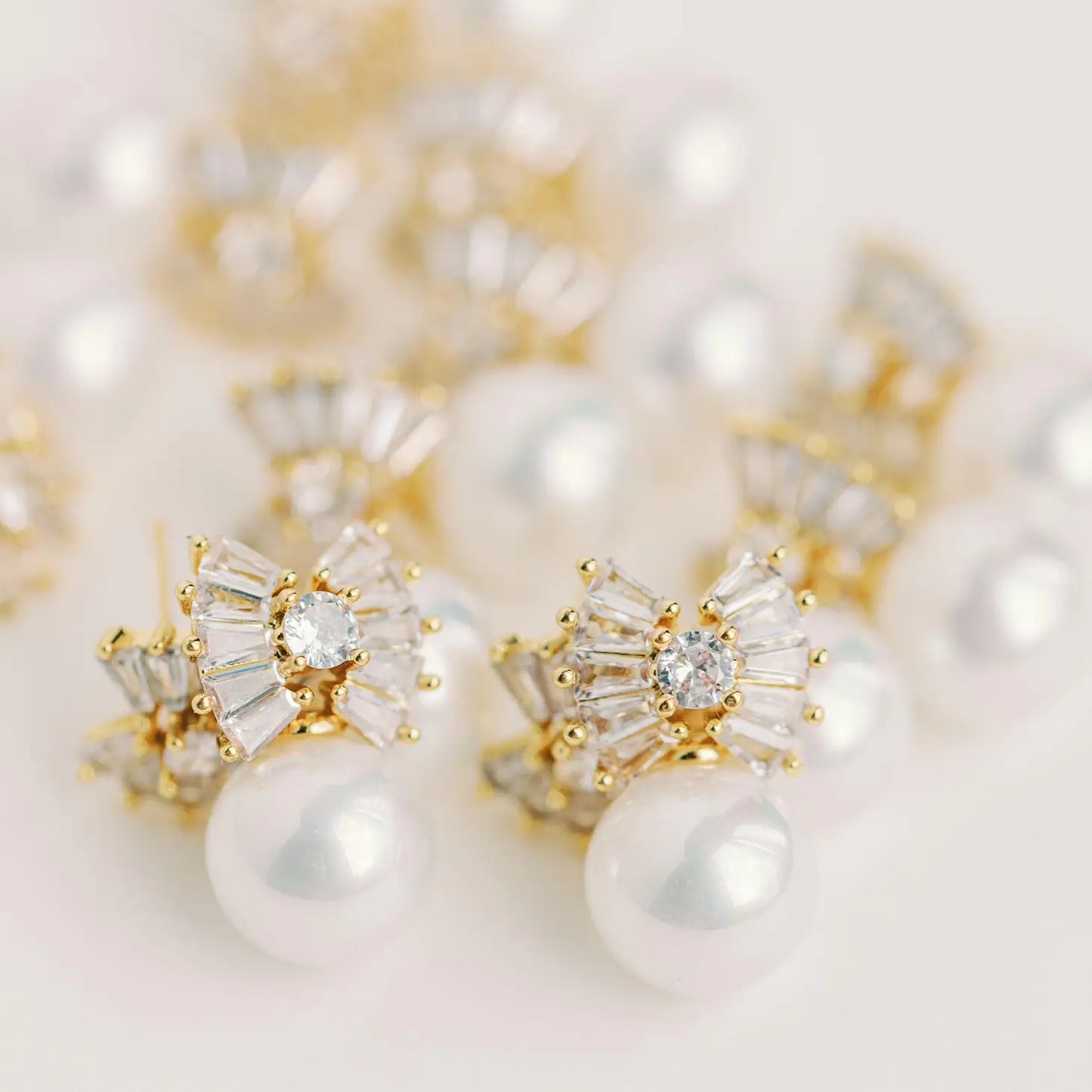 Gold Pearl Sparkler Bow Earrings