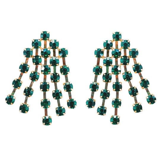 Green Rhinestone Tassel Earrings