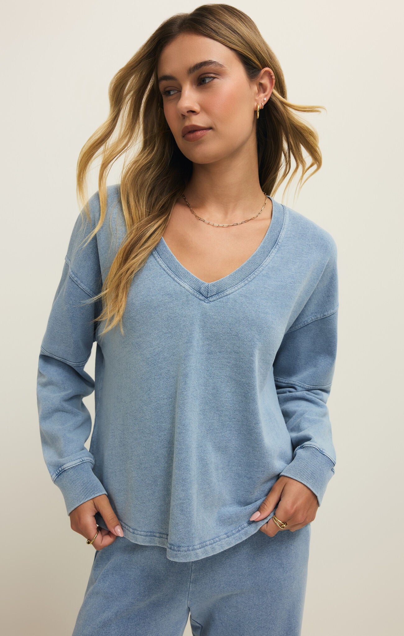 Delphine Knit Denim Sweatshirt