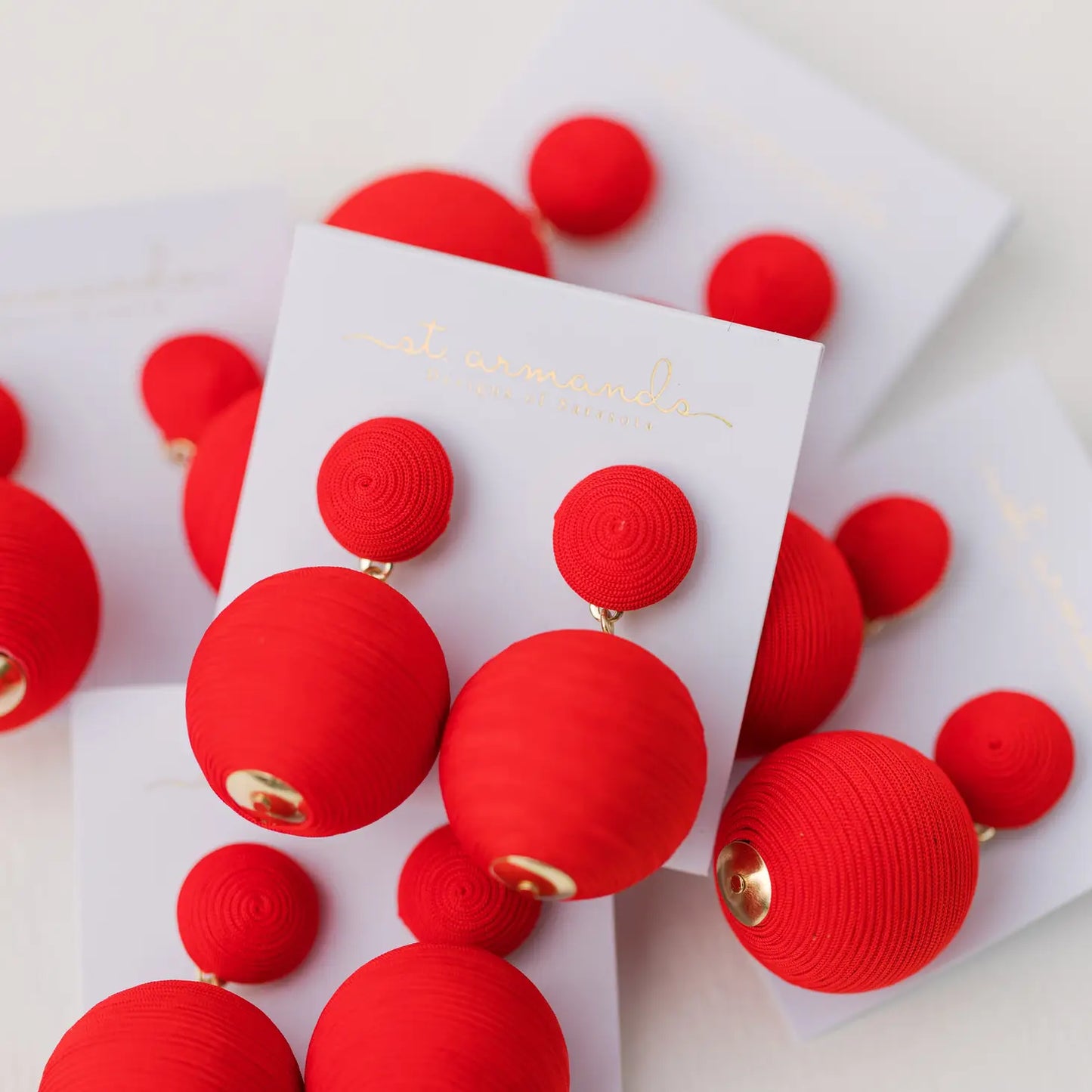 Red Lido Pom Pom Ball Earrings