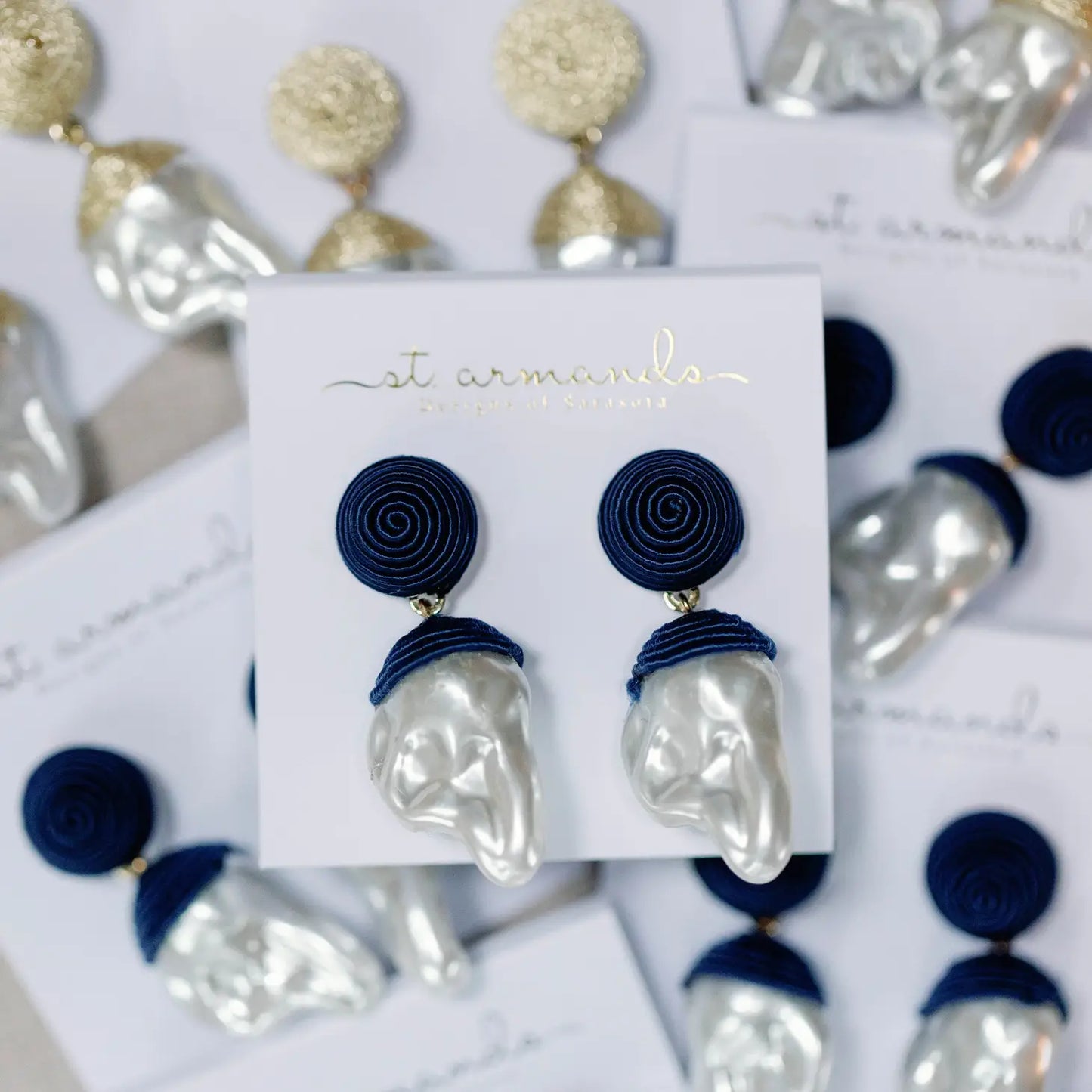 Navy Natural Pearl Earrings