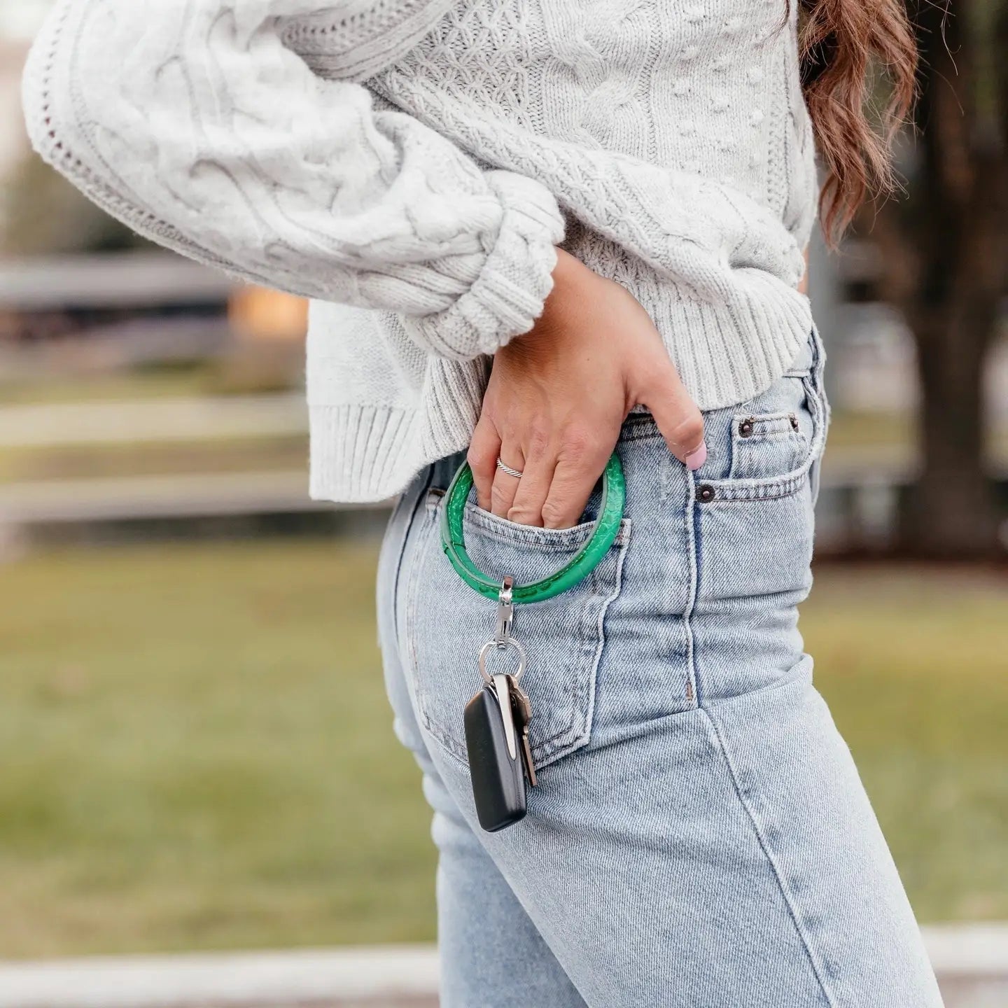 Leather Emerald Croc Key Ring