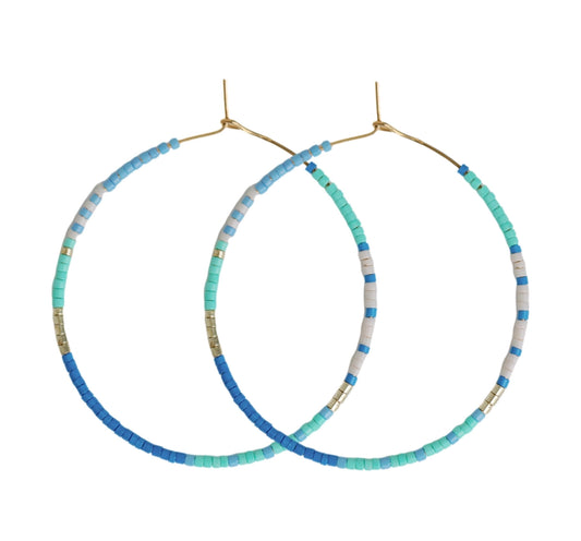 Skinny Blue Beaded Hoops