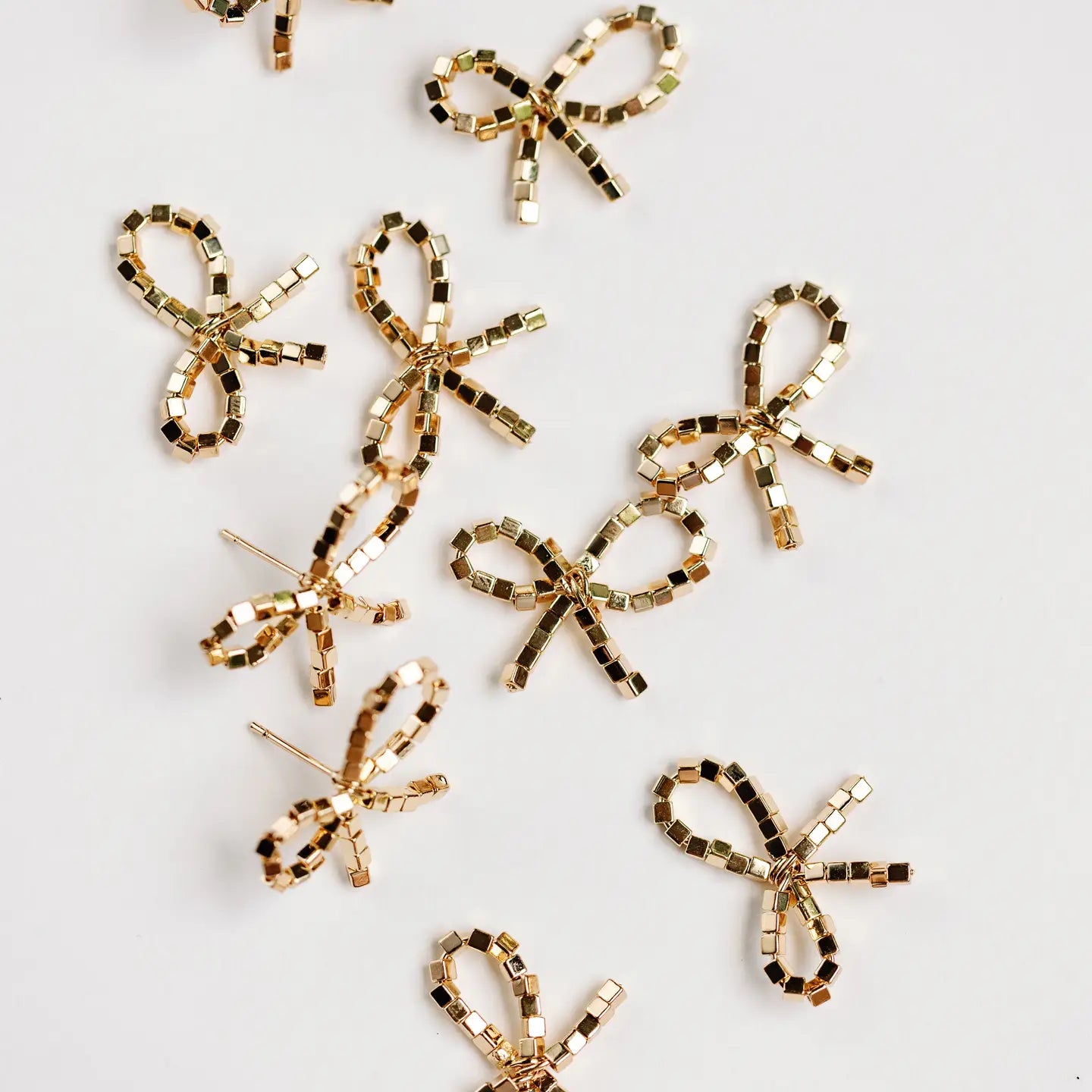 Mini Gold Beaded Bow Earrings