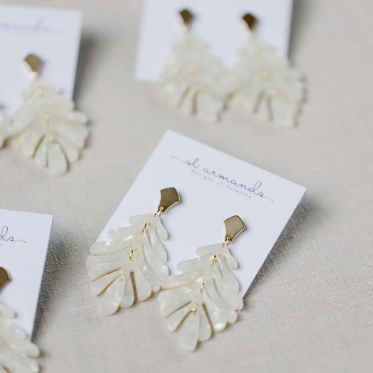 White Petite Palm Drop Earrings