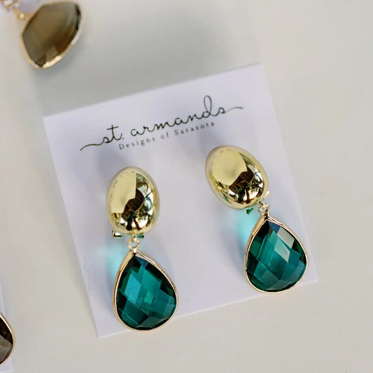 Vintage Chunky Gold And Green Earrings