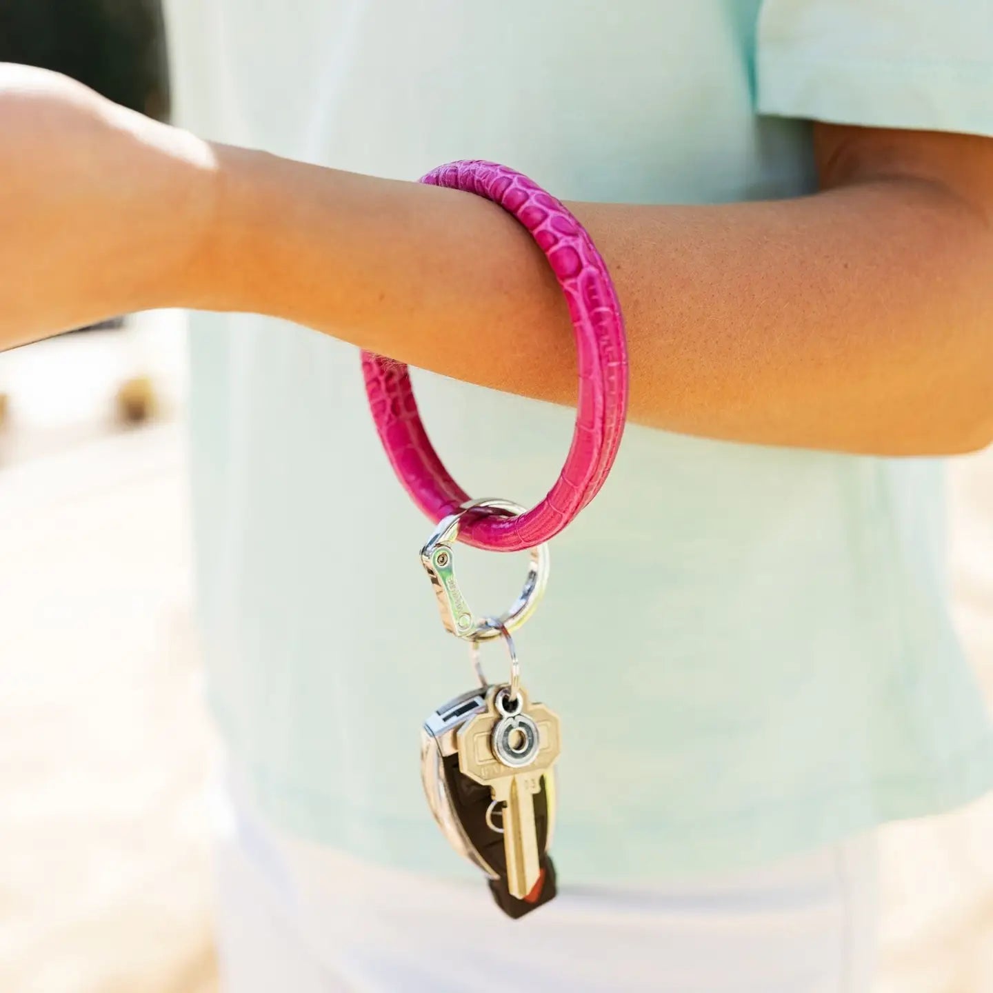 Leather Pink Croc Key Ring