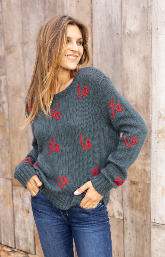 Fa La La Emroidered Crewneck Sweater