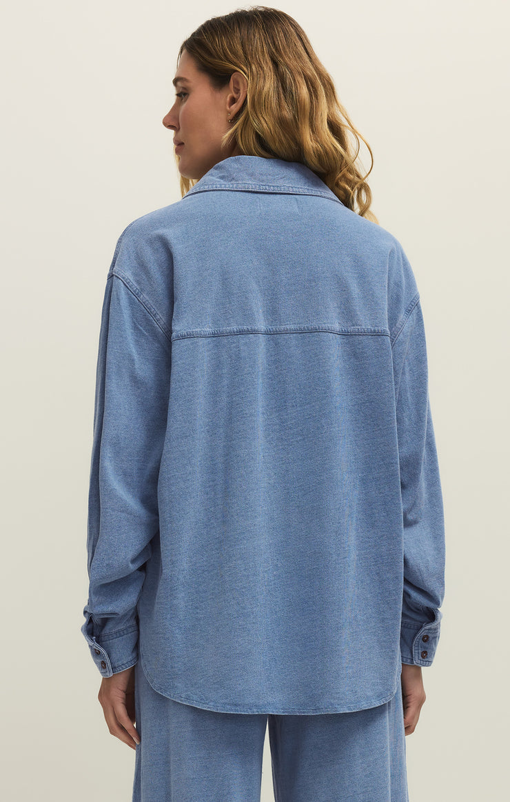Reese Jersey Denim Button Up Top
