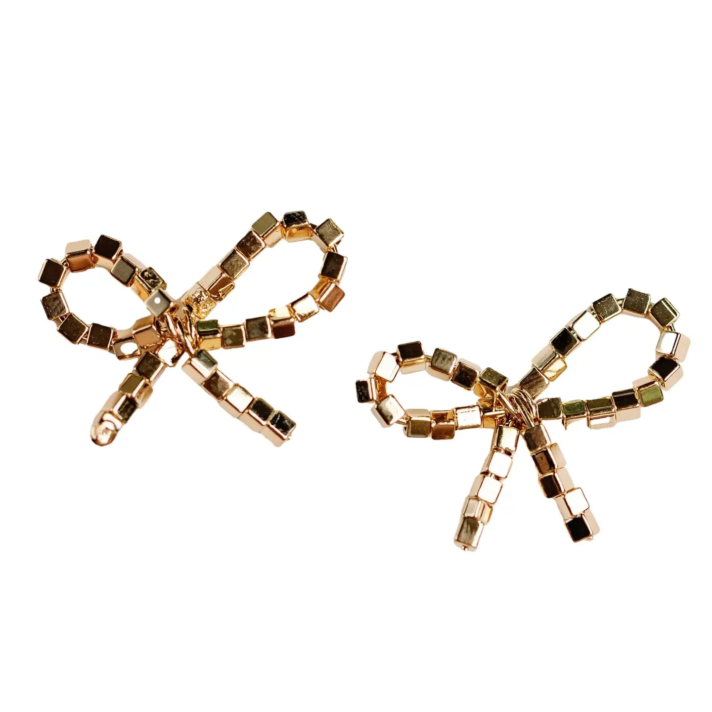 Mini Gold Beaded Bow Earrings