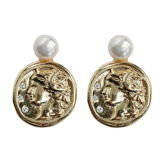 Genuine Pearl & Gold Coin Earrings