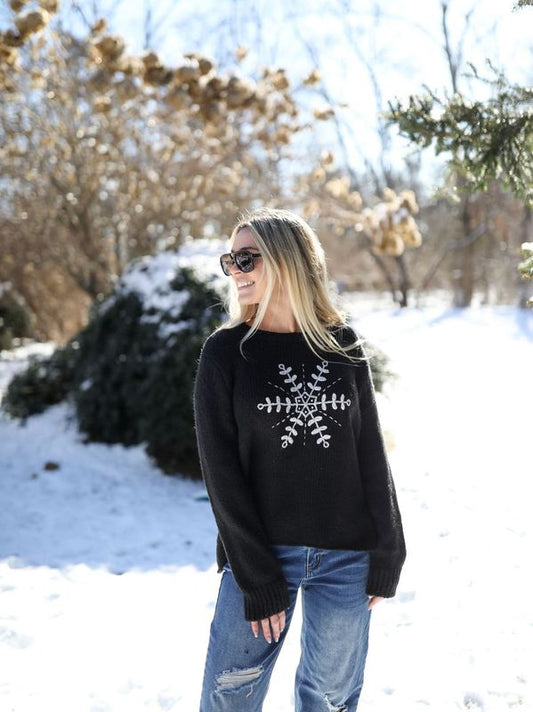 Clara Embroidered Crewneck Chunky Sweater