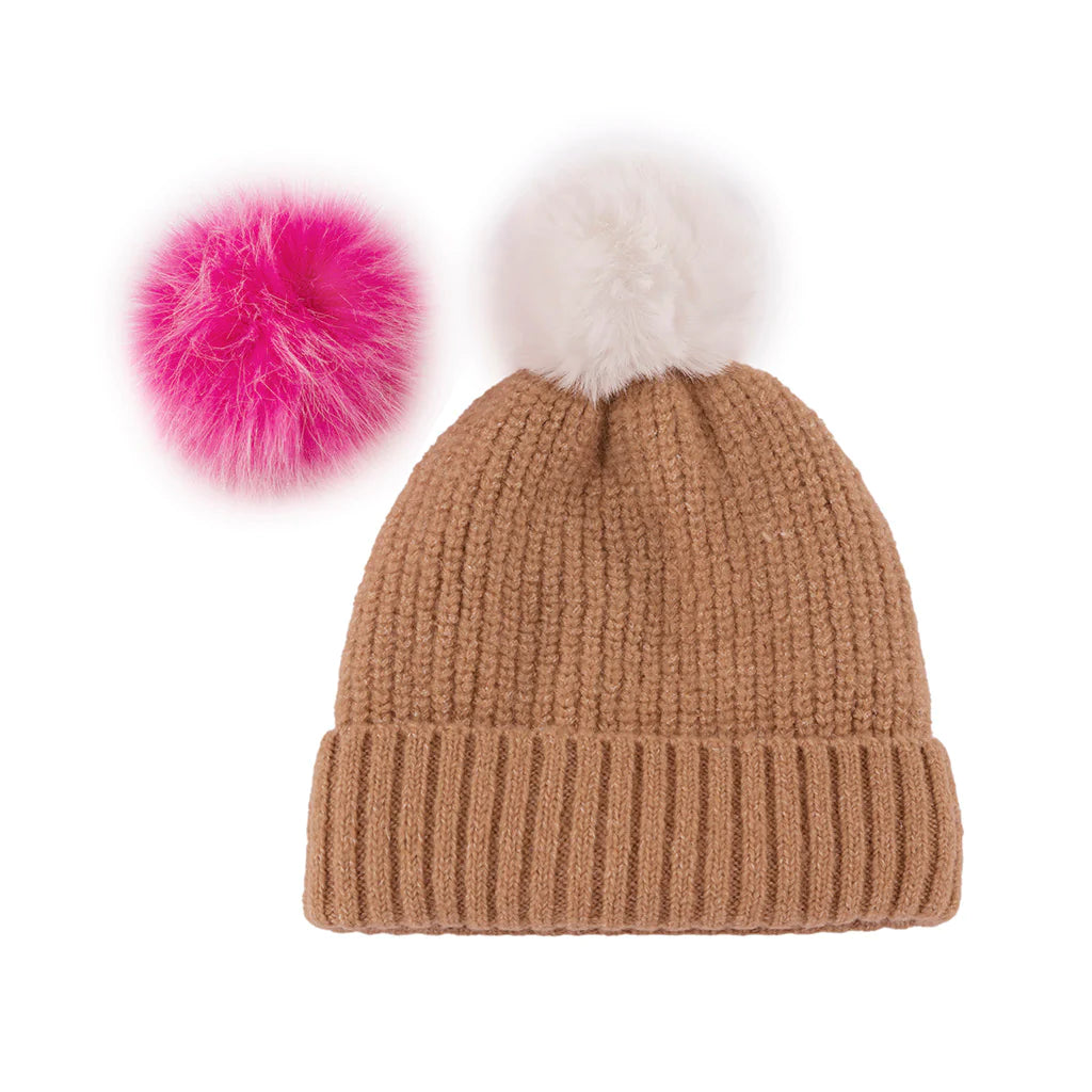 Shiraleah Knit Pick-A-Pom Knit Beanie Hat with Interchangeable Poms
