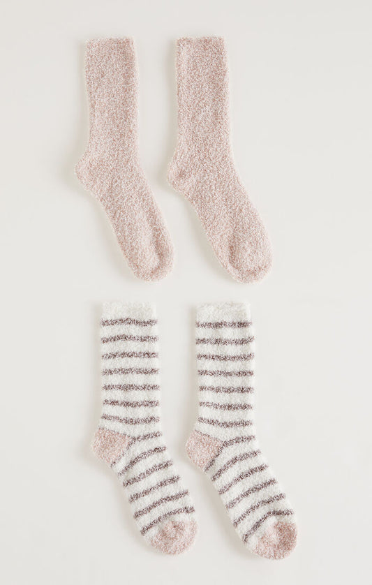 2-Pack Stripe Plush Socks - Pink Stripes