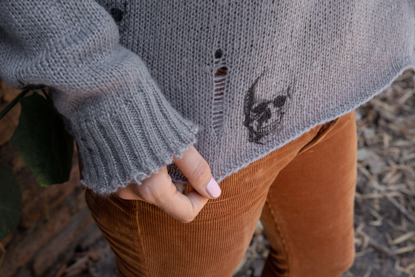 Distressed Skull Crewneck Sweater