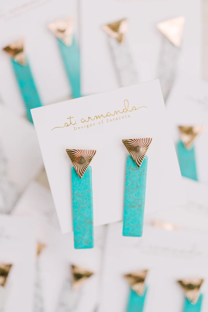 Turquoise & Gold Inverted Triangle Drop Earrings
