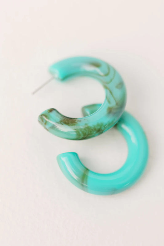 Turquoise Lucite Hoop Earrings
