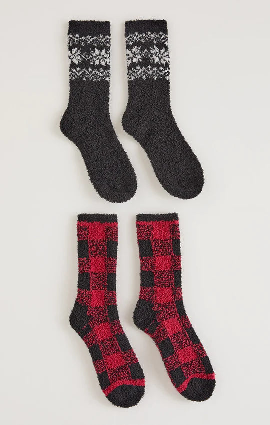 Set of 2 - Checked Plush Socks