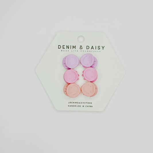 Mini Smiley Hair Clip Set - Pink